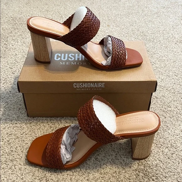 Women's Brown Woven Heeled Sandals - Picture 3 of 6